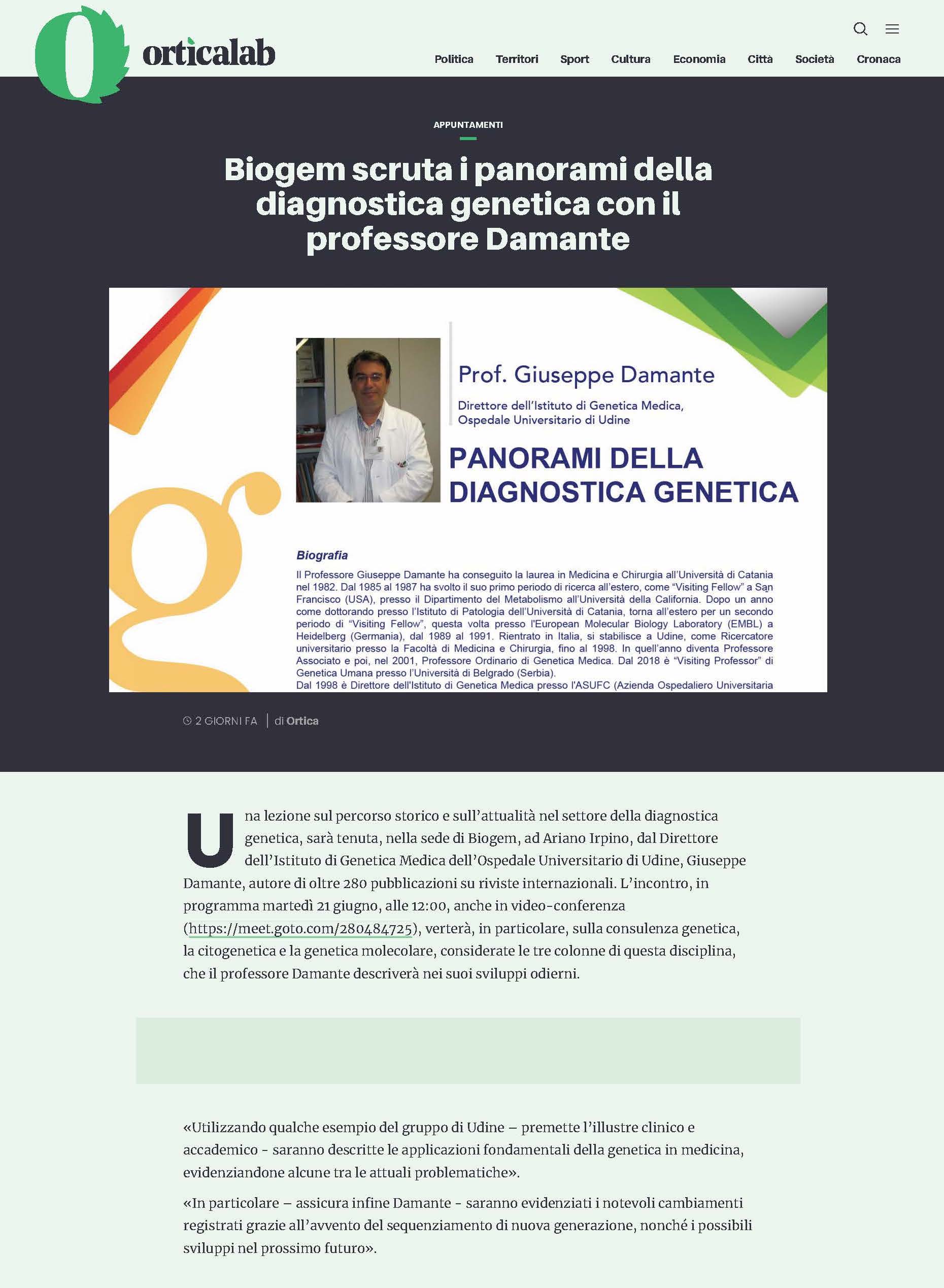 Biogem scruta i panorami della diagnostica genetica con il professore Damante